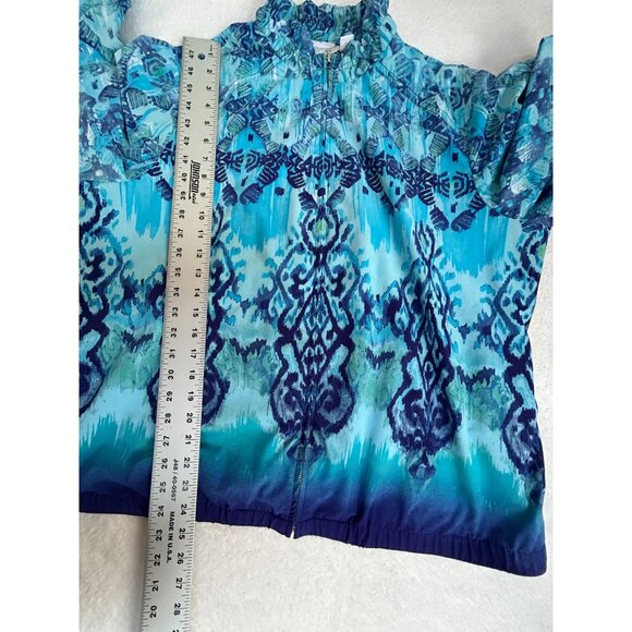 Zenergy By Chico's Womens Size 3 Blue Printed Lightweight Jacket Stretch Casual - Picture 8 of 8